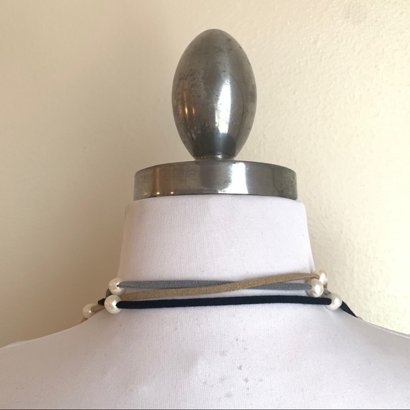 Leather Pearl Strand Statement Necklace - Picture 5 of 8